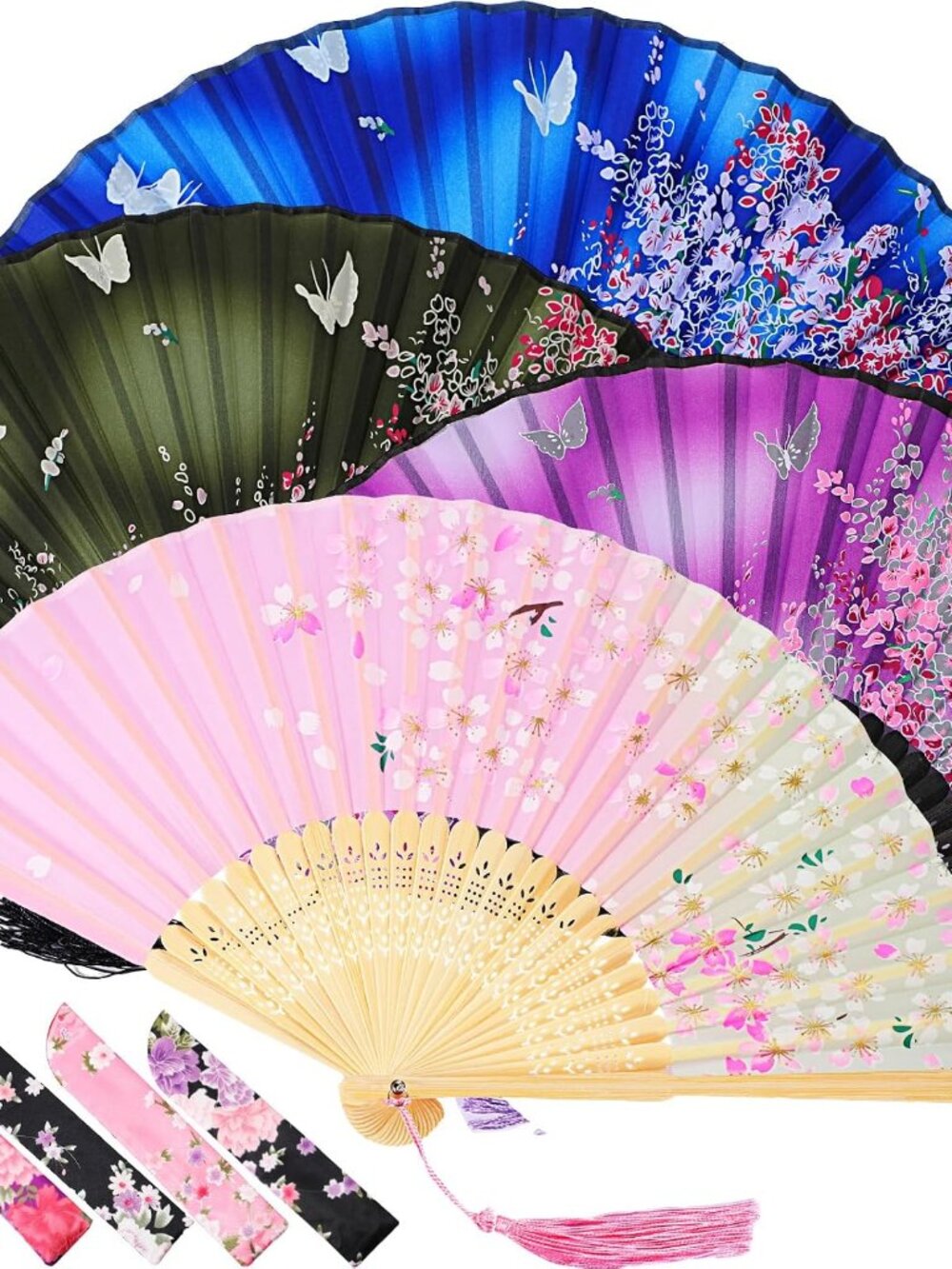 4 Pack Hand Held Folding Fans for Women Silk,Lively